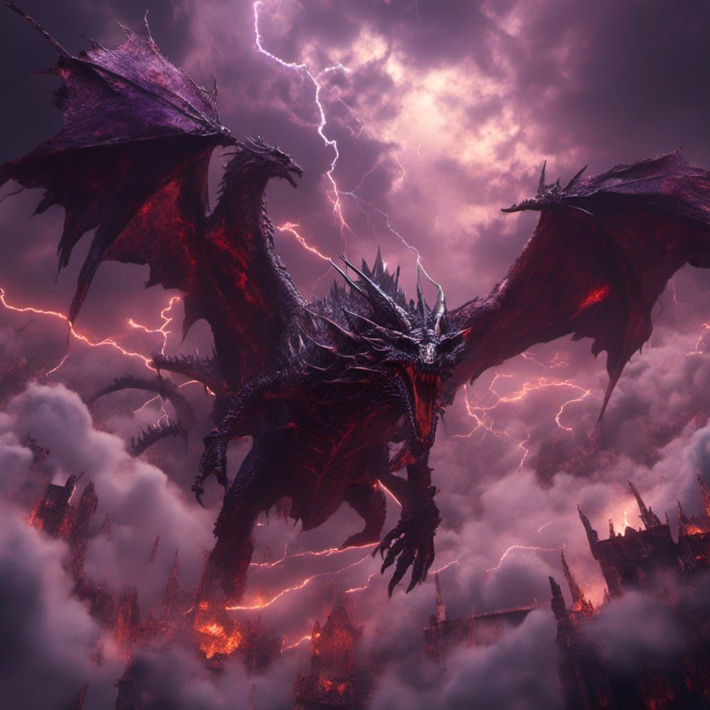 Three-Headed Dragon in Dark Fantasy Art Style