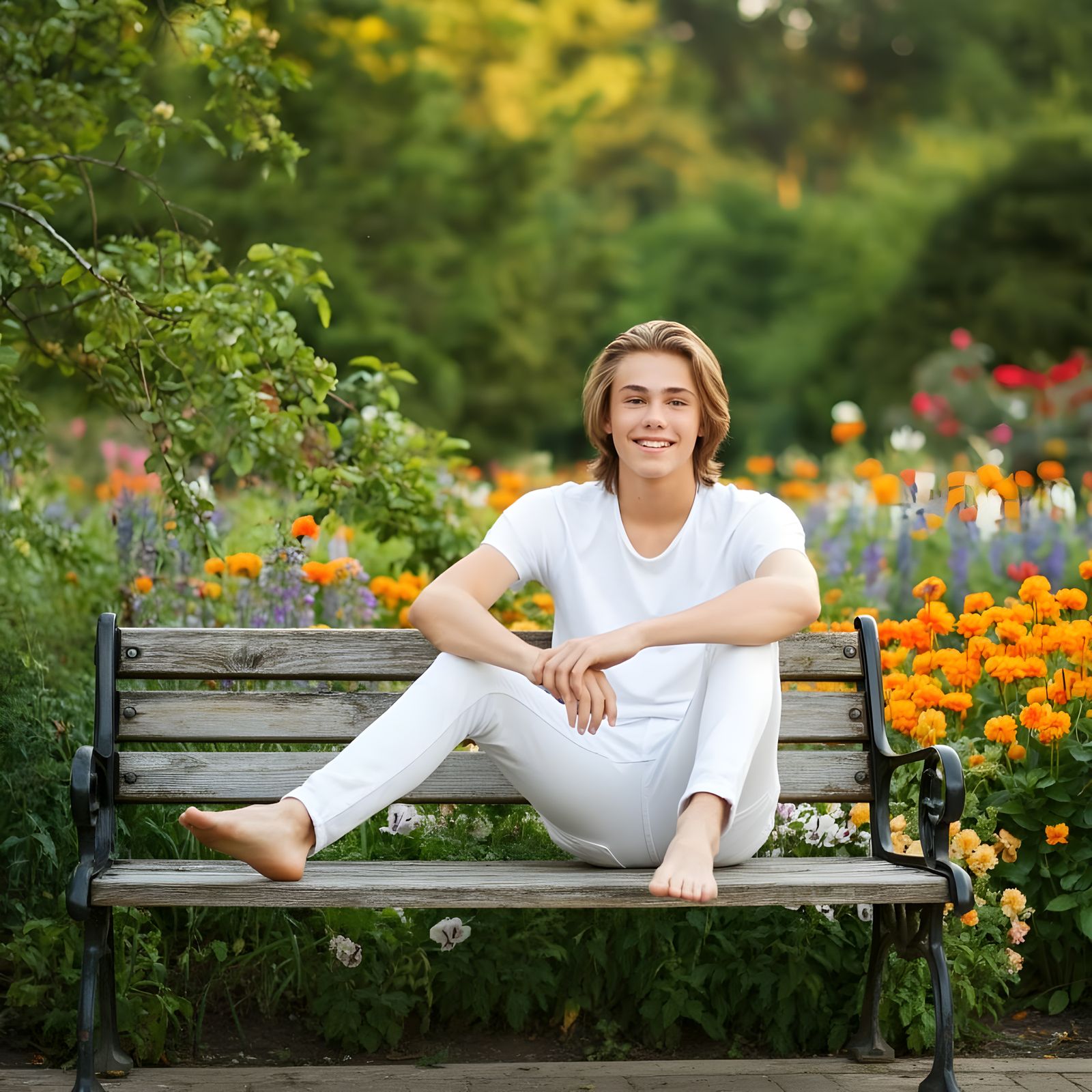 Serene Young Man in Vibrant Park Setting