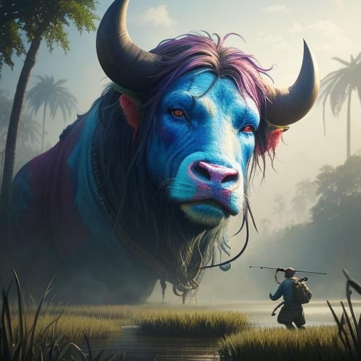 Surreal Hippie Bull Smokes on Fishing Boat