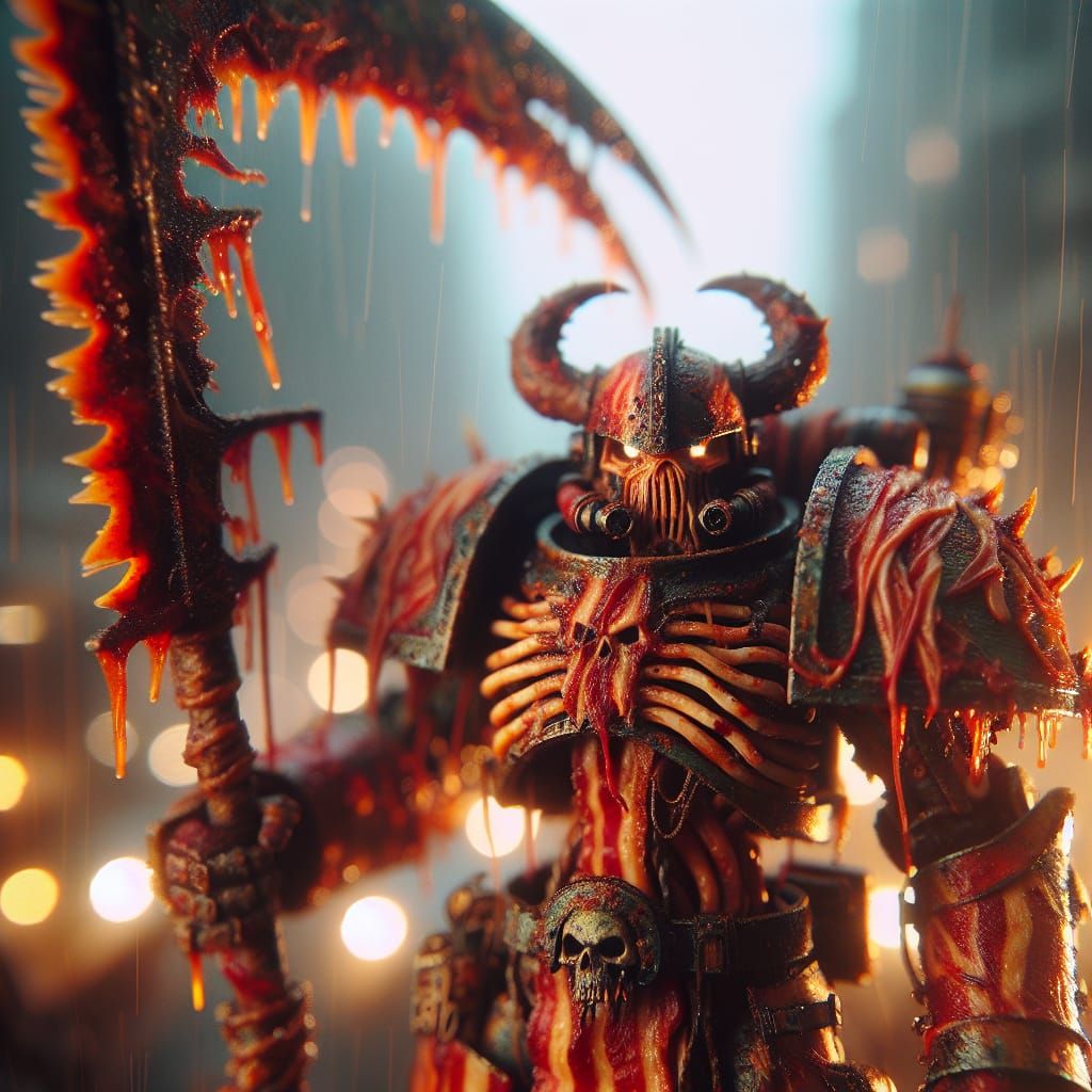 Armored Bacon Warrior in Dystopian Jungle