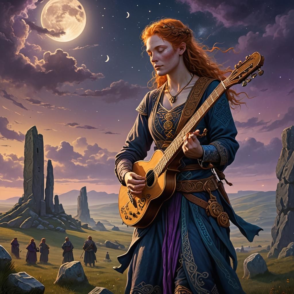 Celtic Bard's Stonehenge Performance in Fantasy Art