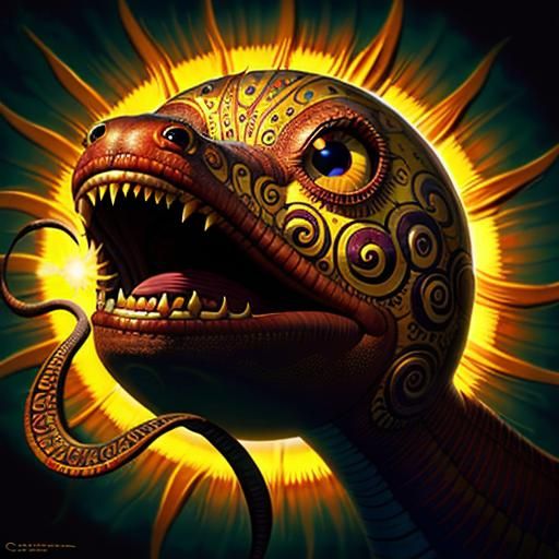 Surreal Sun Devours Worm: Ornate Pixar-Style Fantasy