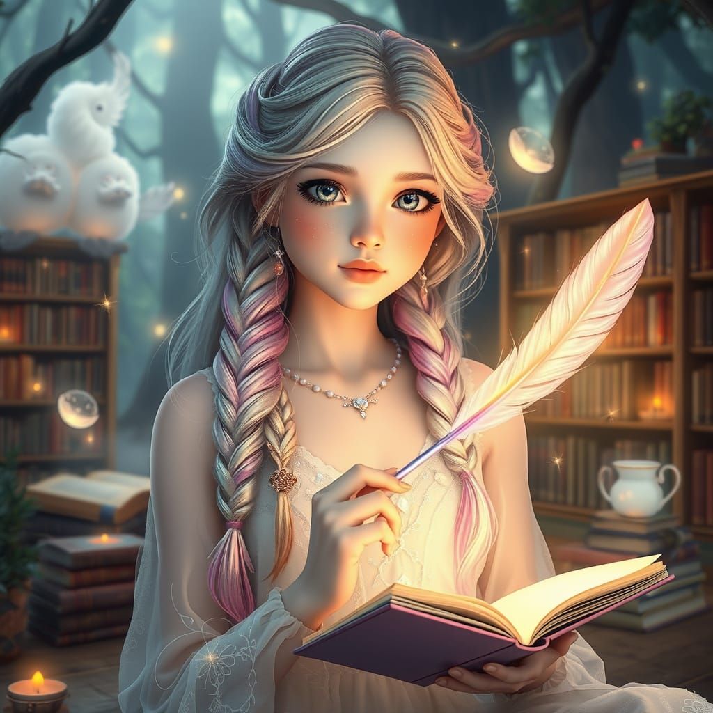 Whimsical 3D digital character of a glowing young woman with...