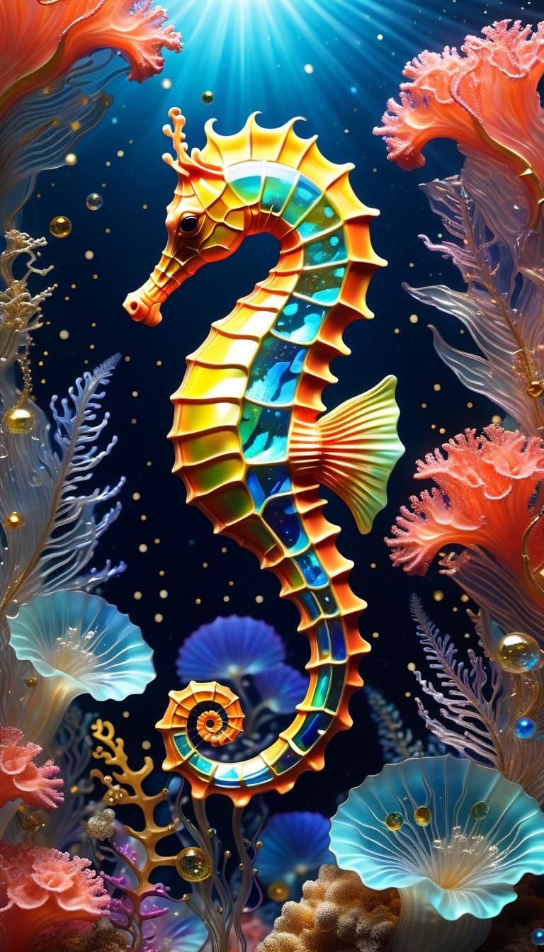 Kintsugi Seahorse in Galactic Kelp Forest
