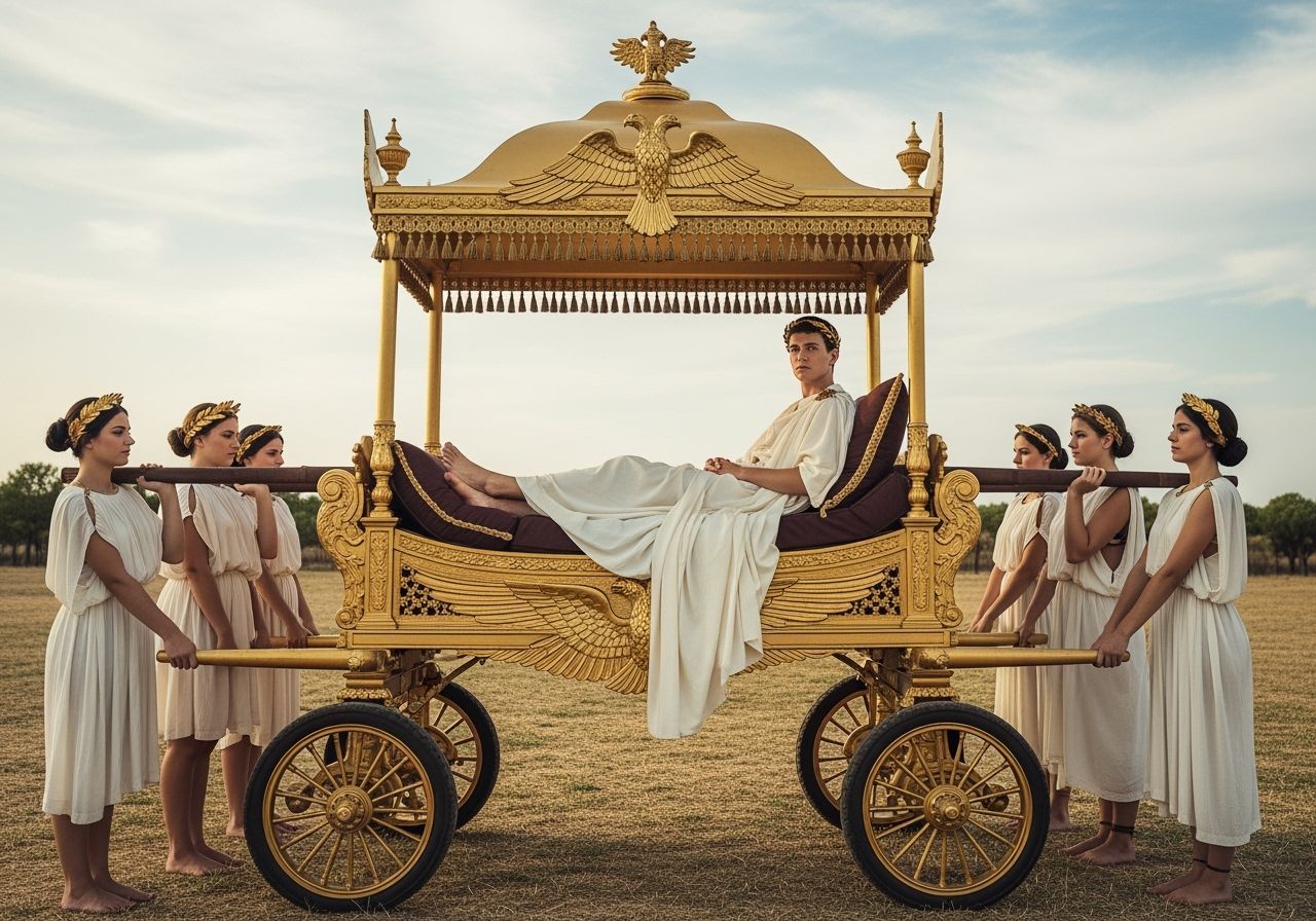 Barefoot Emperor on Gold Litter: Roman Opulence
