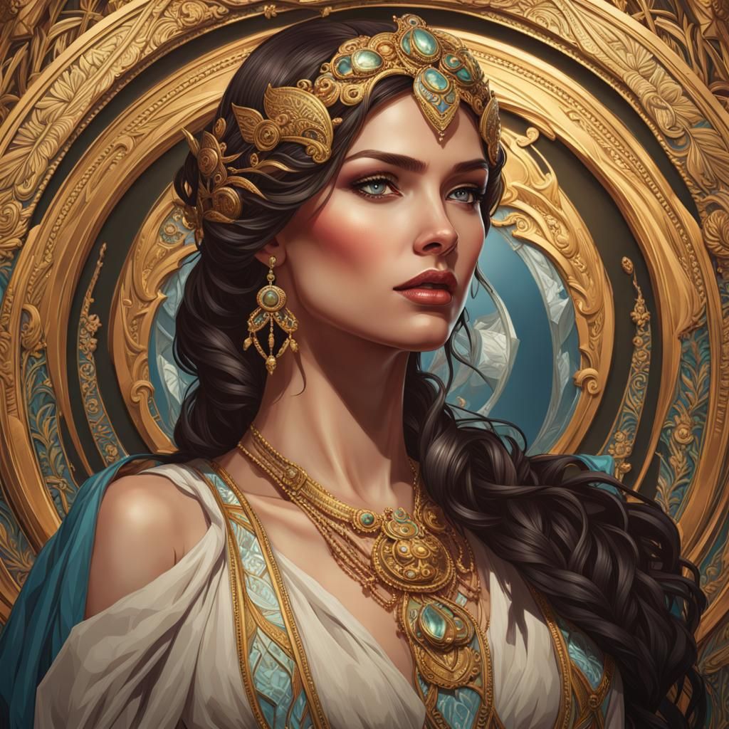 Red-Haired Woman Swimming in Ocean with Jewels