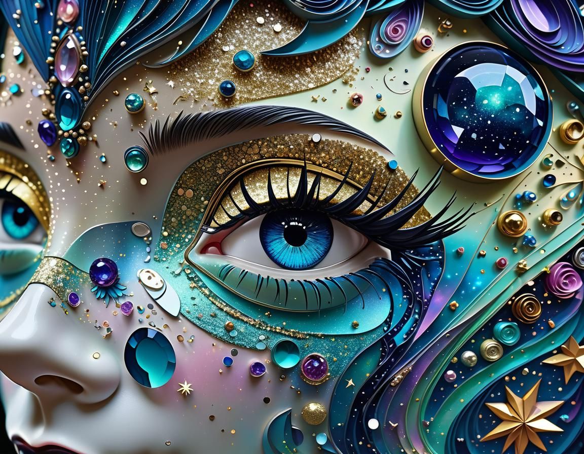 Sparkly Galactic Oasis in Trompe-l'Oeil Style