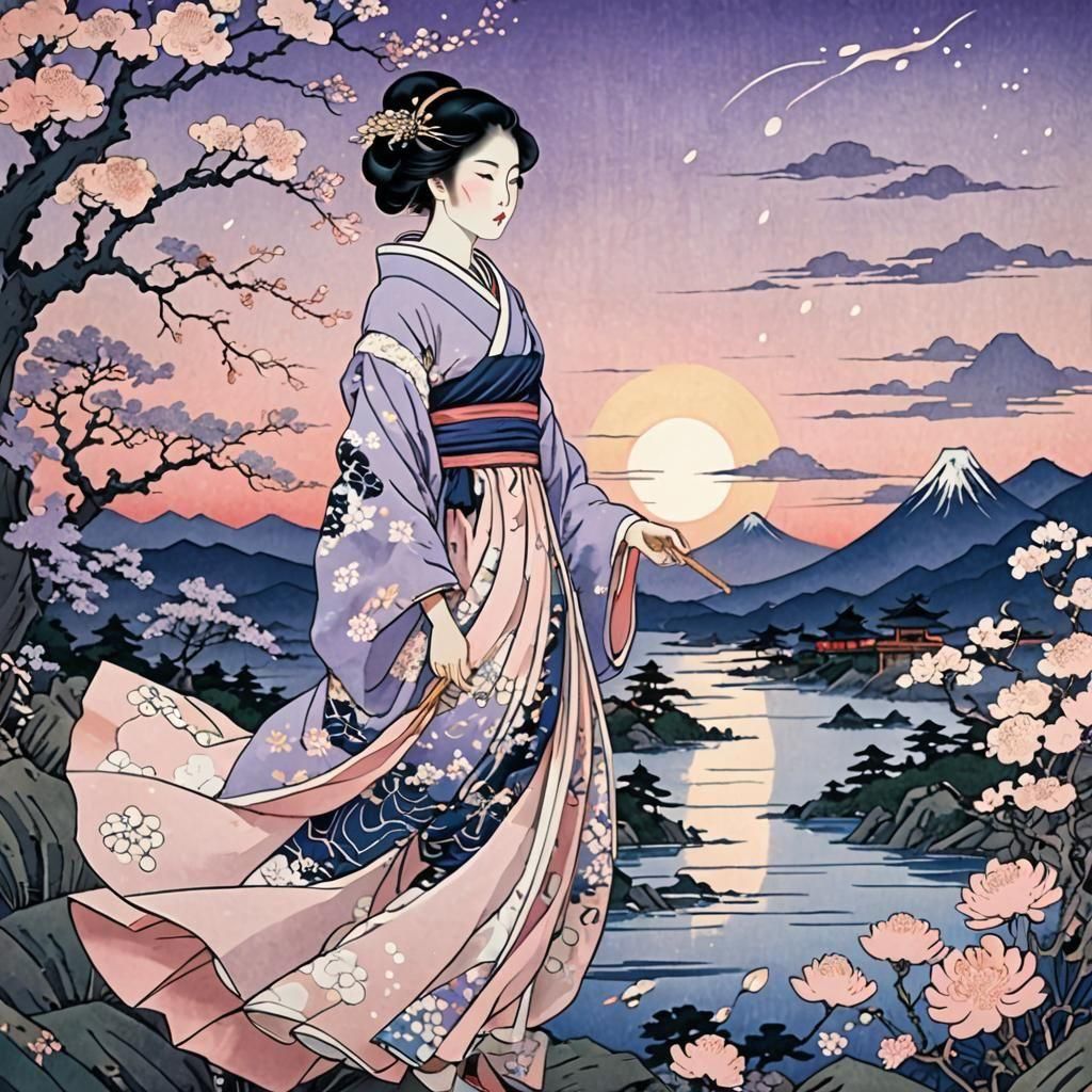 Ukiyo-e Dream Wanderer in a Floral Landscape