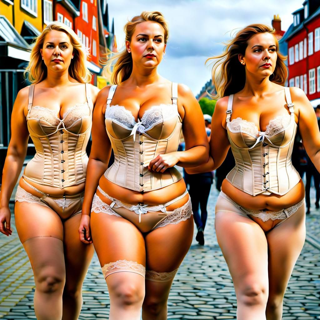 Danish Women in Copenhagen: Detailed Oil Painting
