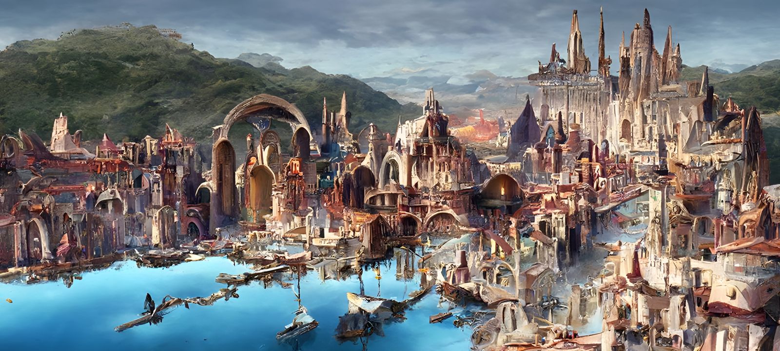 Otherworldly Gothic Medieval Metropolis, Detailed View