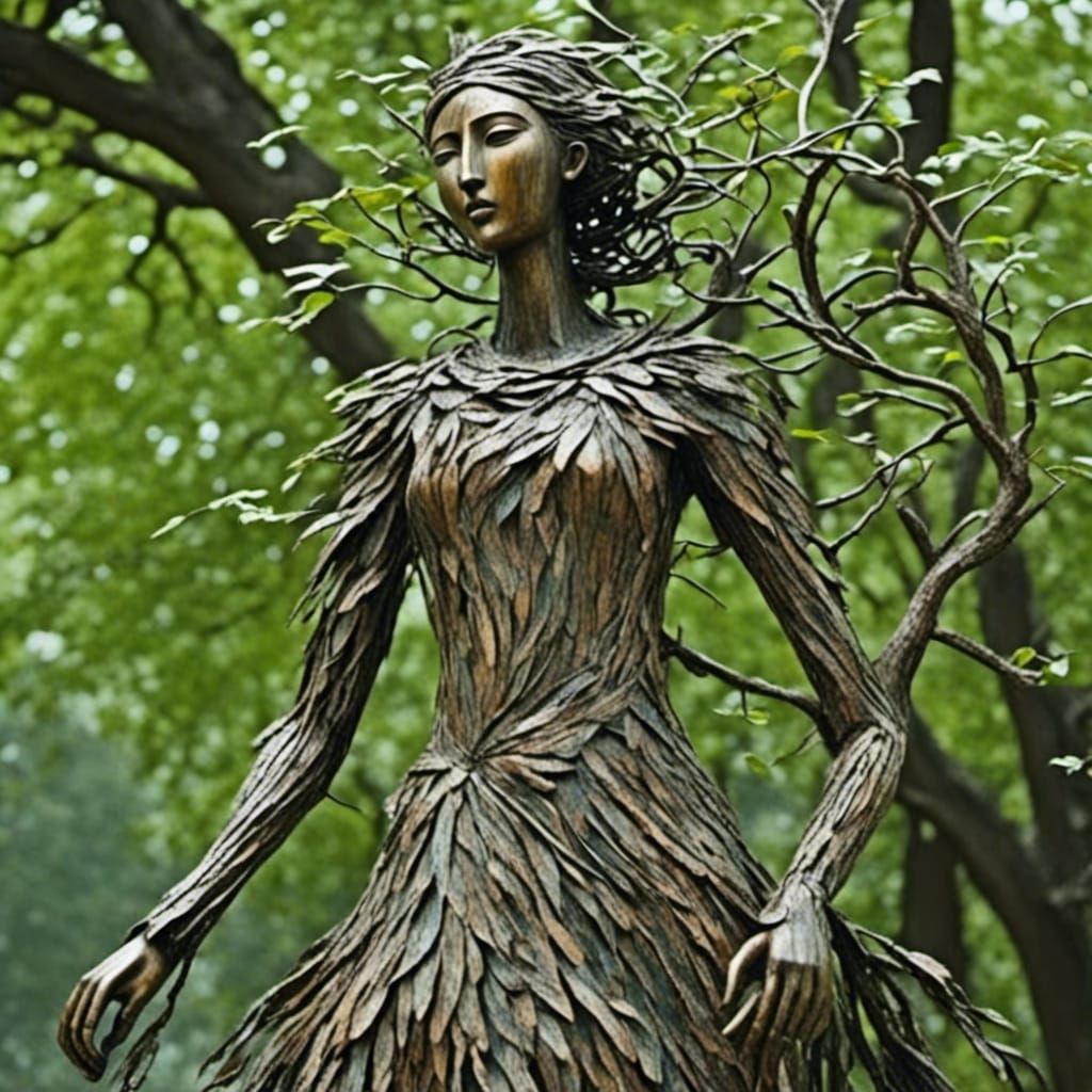 Ancient Rain Goddess of Branches in Dadaist Style