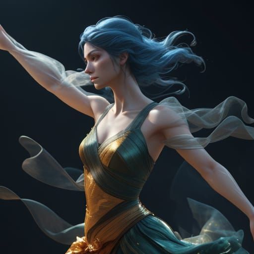Woman Dancing in Dim Studio 3D Art