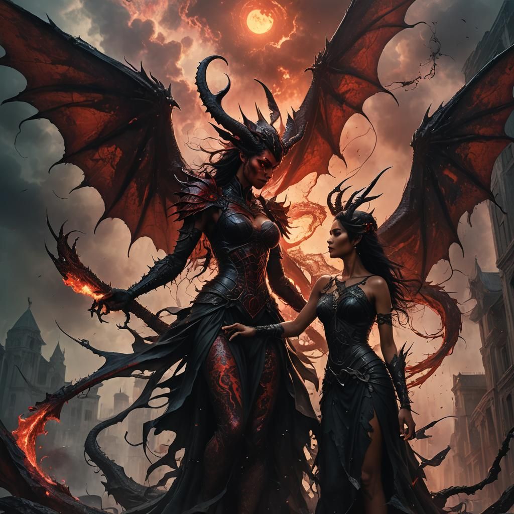 Demon and Angel in Dark Fantasy Style