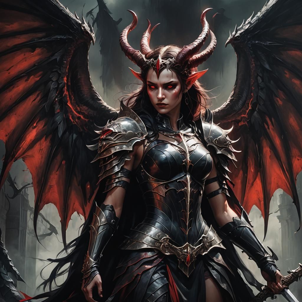 Dark Fantasy Demon Girl Embraces Angel