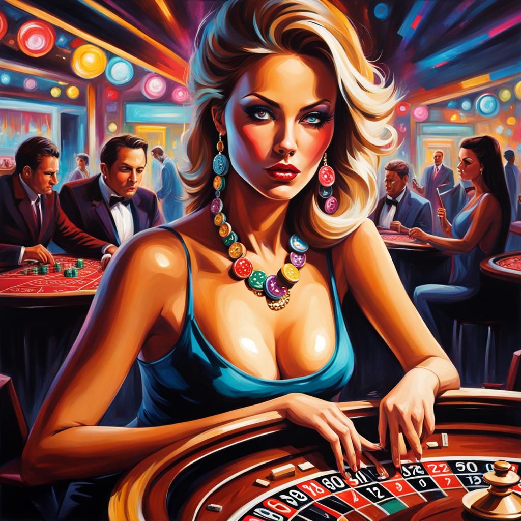 Gorgeous Woman at Casino: Graffiti Art Style