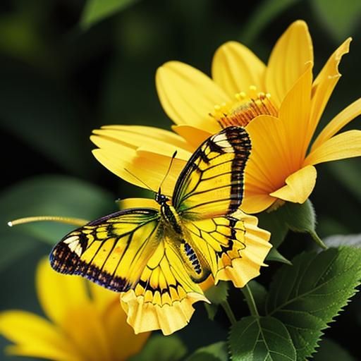 Macro Photo of Yellow Butterfly on Flower