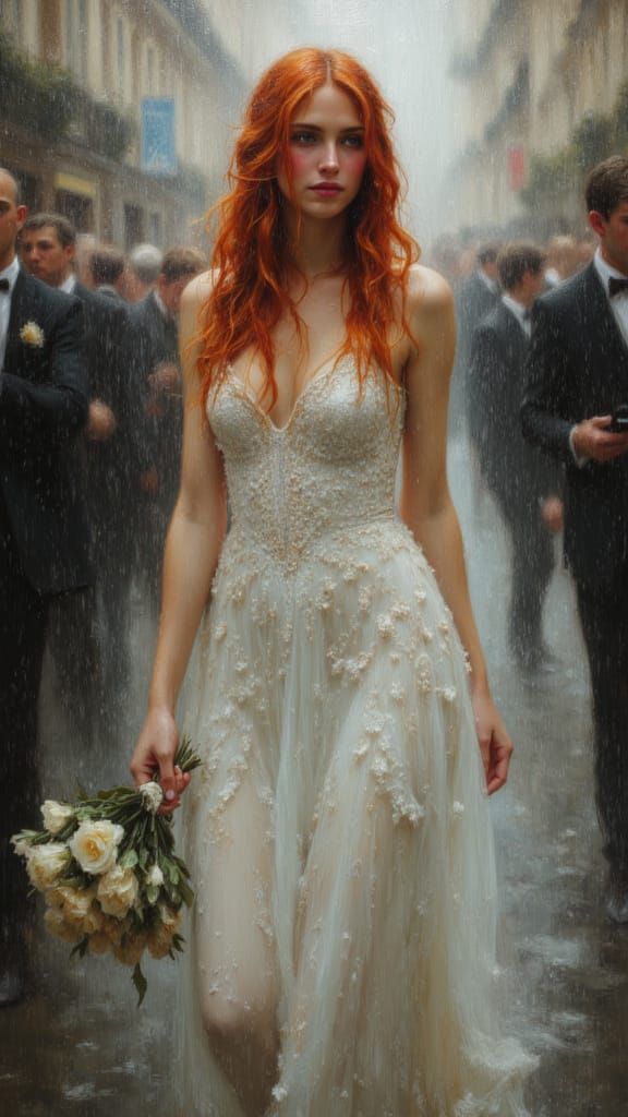 Tragic Princess in Rain, Oil Painting