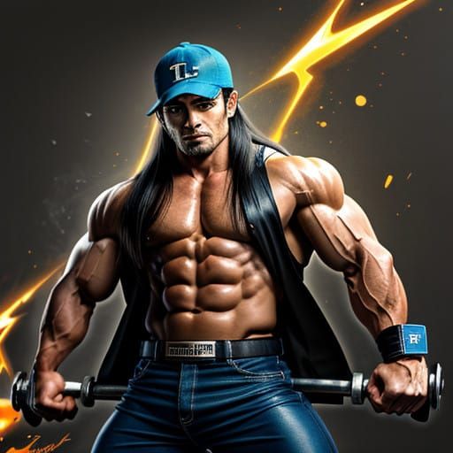 Cyberpunk Bodybuilder in Leather Lifting God