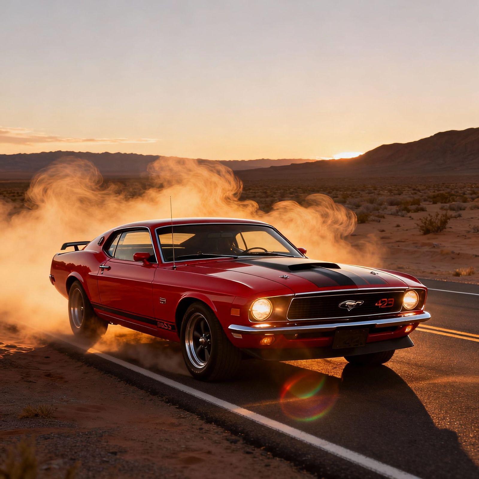 Cherry Red 1969 Mustang BOSS 429 Desert Highway