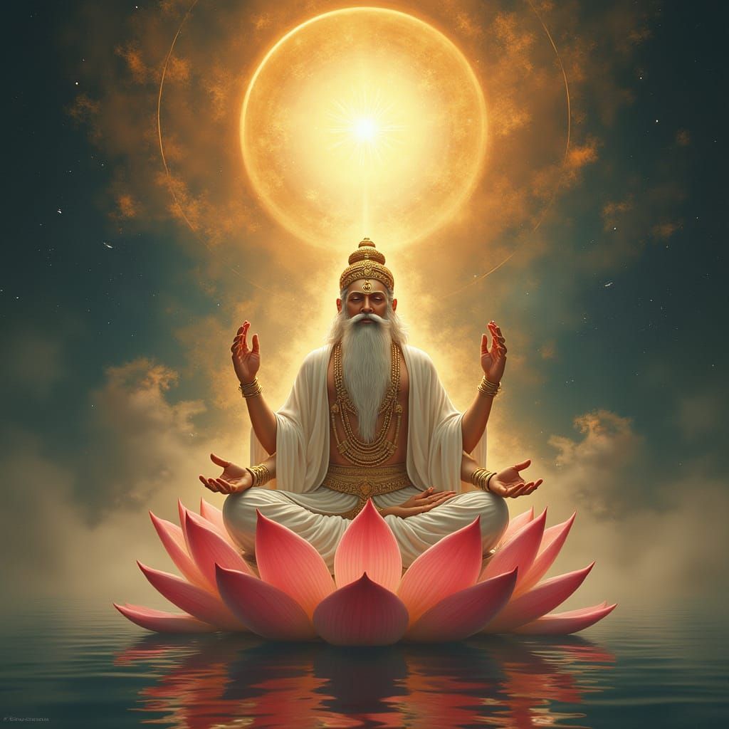 Lord Brahma Meditating in Cosmic Lotus