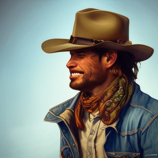 Smiling Cowboy Portrait in Detailed Digital Art Style