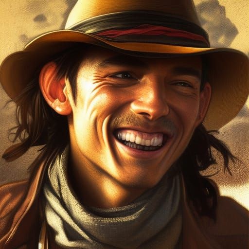Western Man Smiling Portrait in Detailed Digital Art