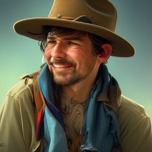 Western Man Portrait with Scarf and Jean Jacket