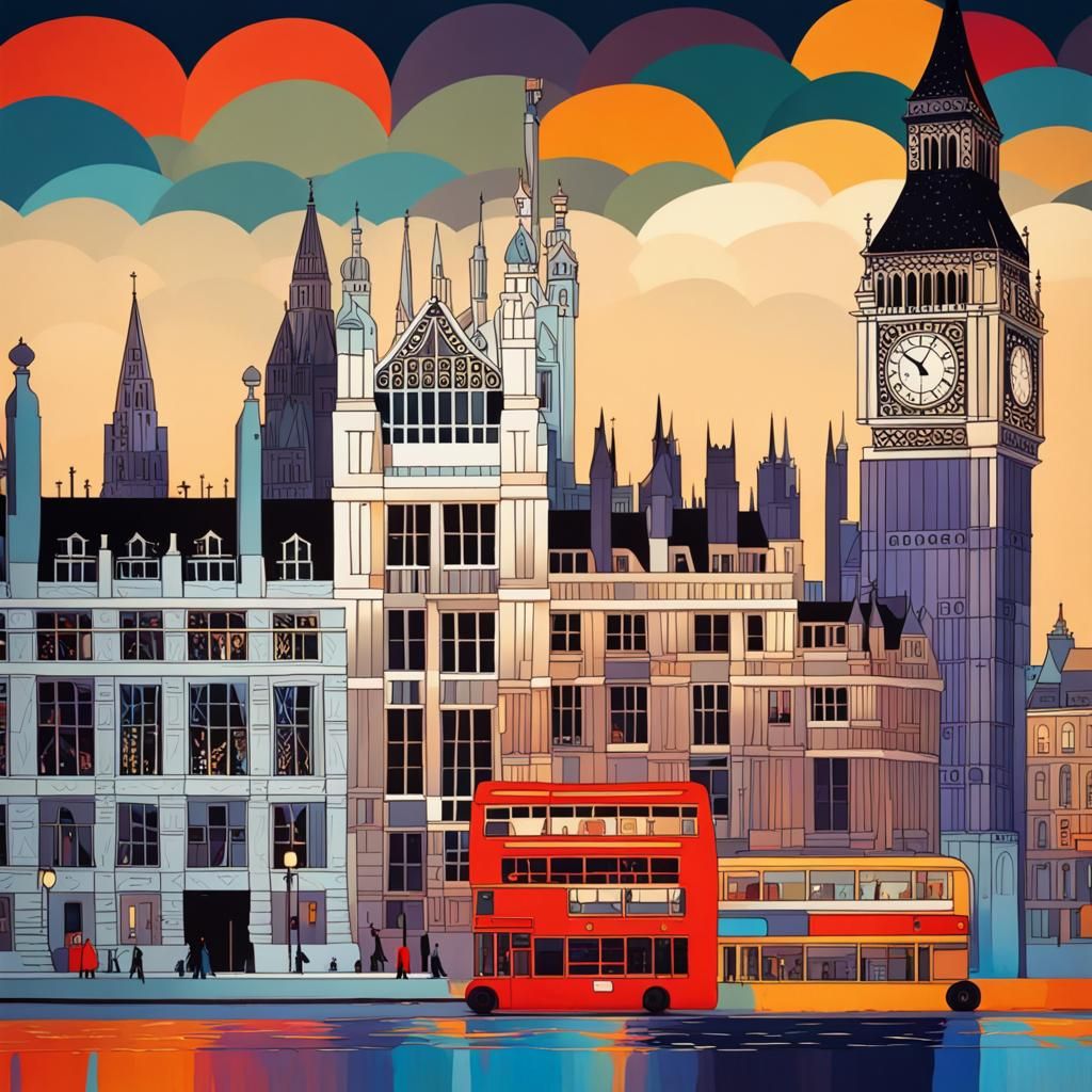 London in Gradient Colors, Art Nouveau Style