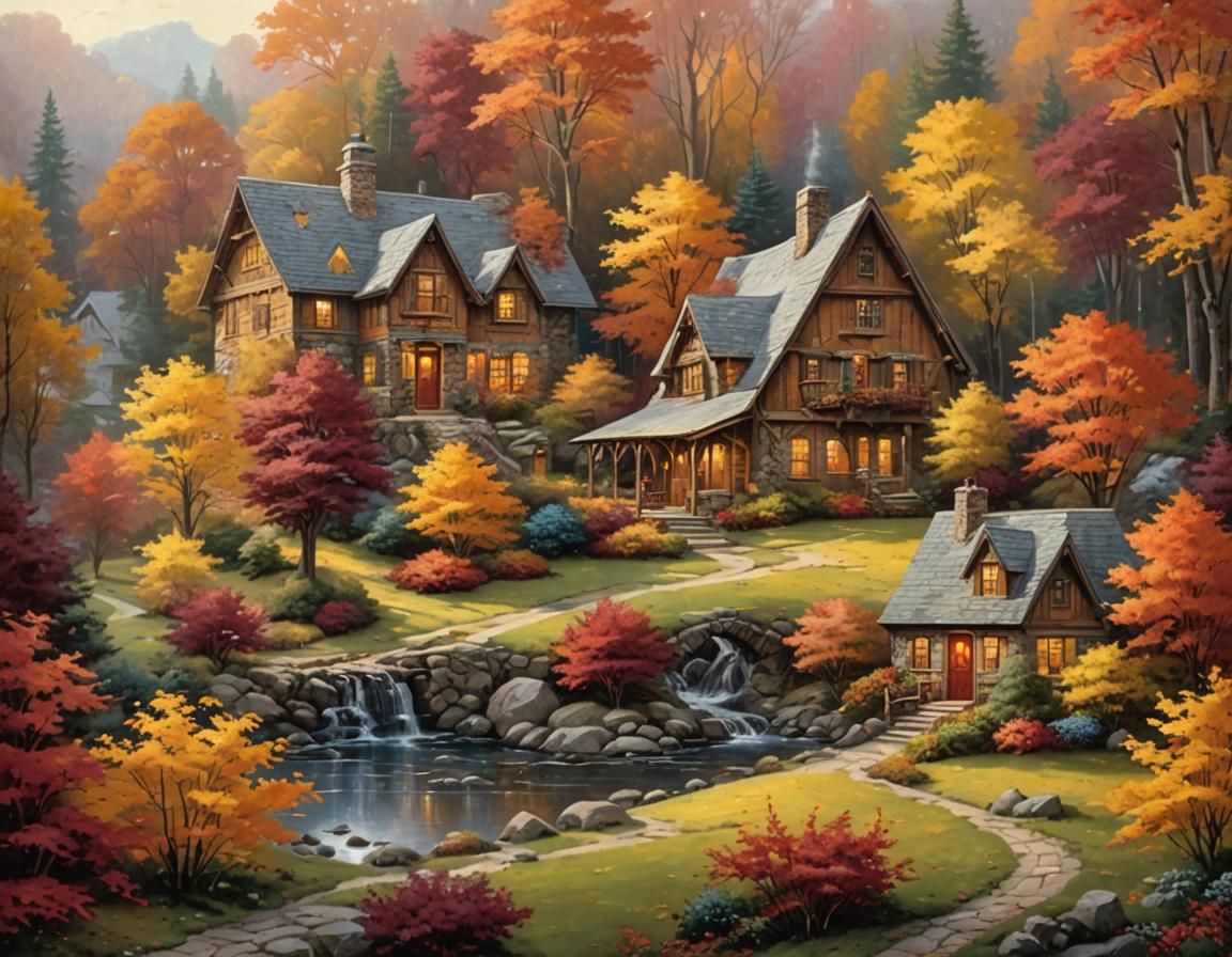 Autumn Landscape Painting with Nostalgic Warmth