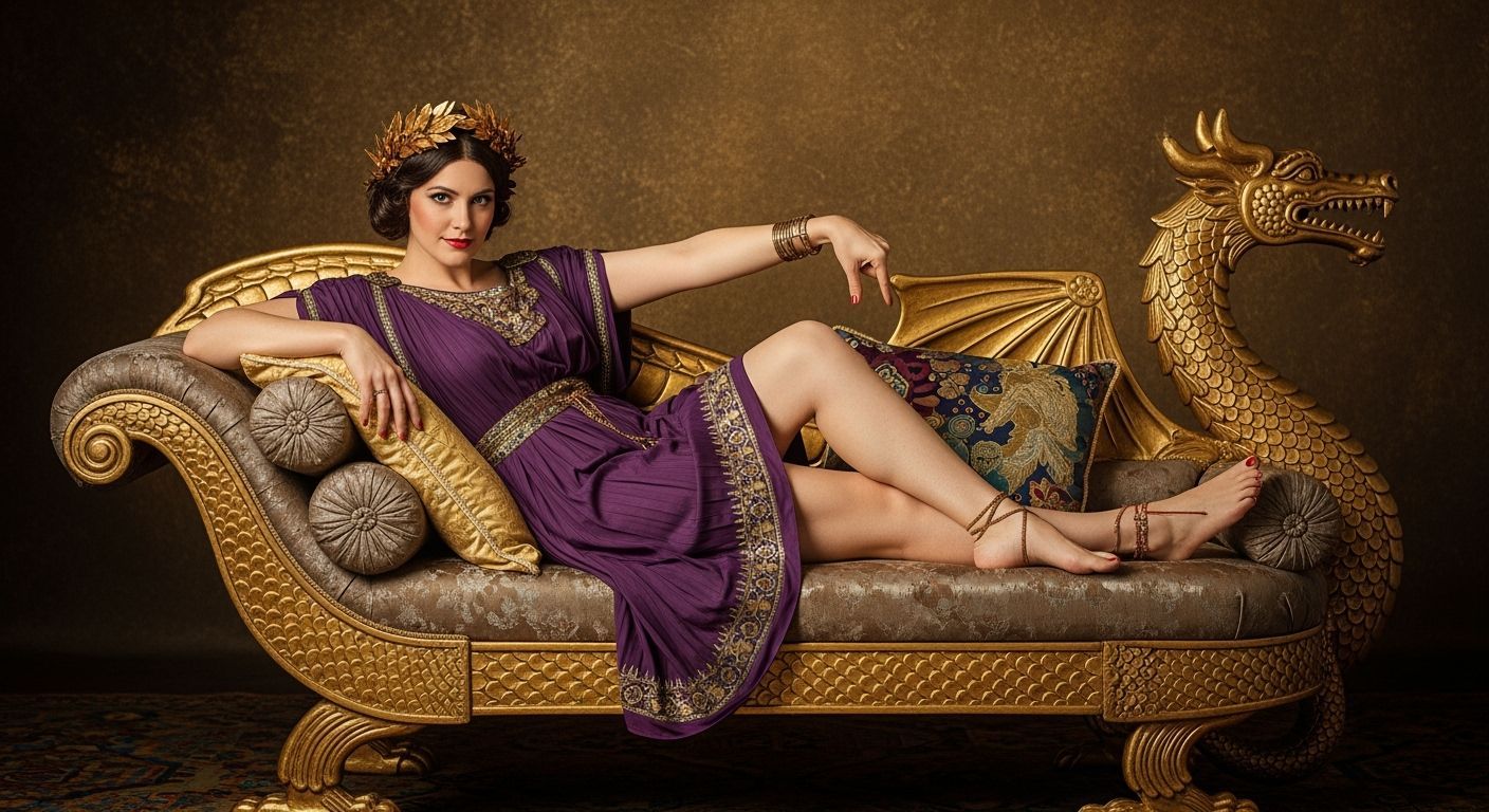 Roman Empress on Dragon Chaise Lounge in Klimt Style