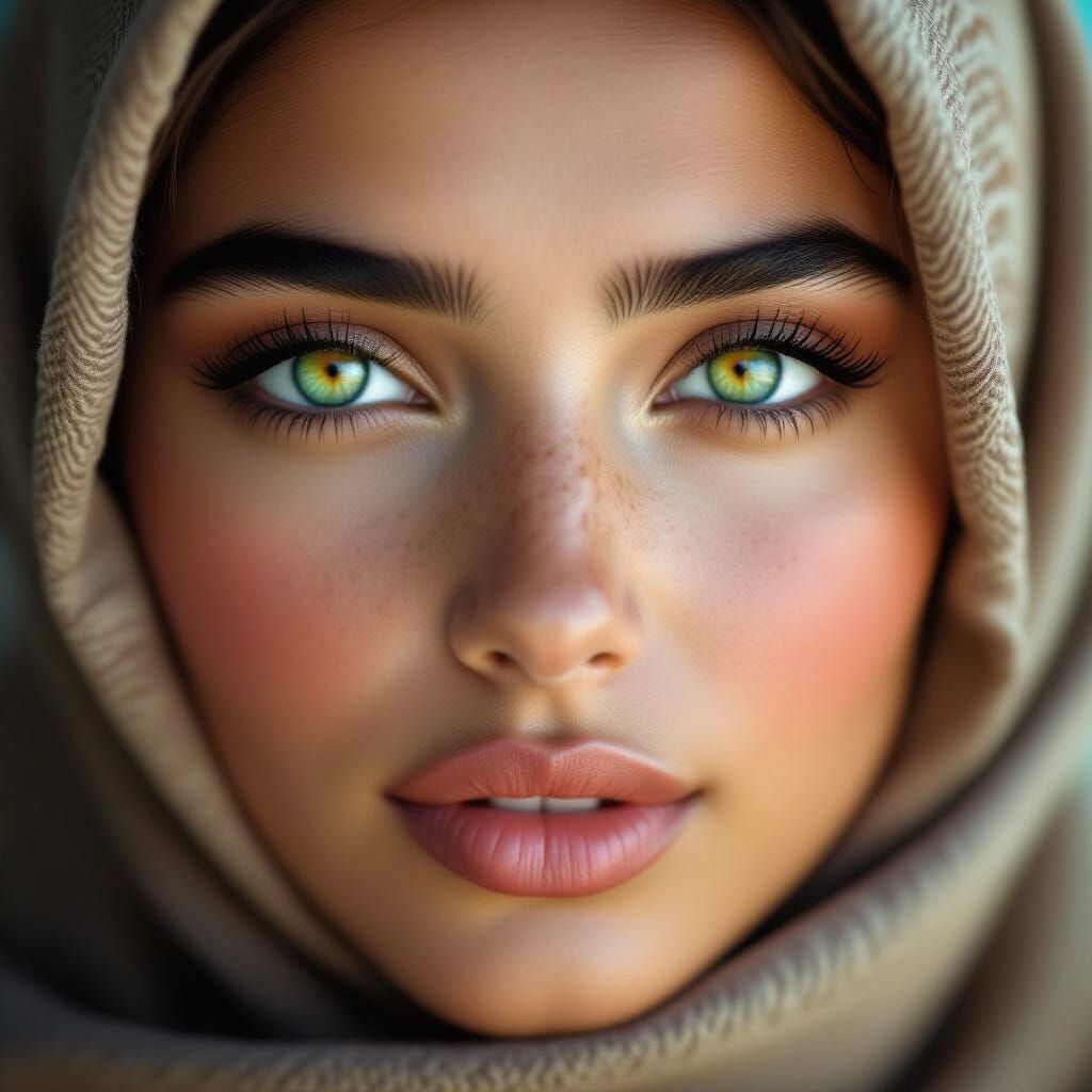 Stunning Arabian Woman Portrait with Heterochromia Eyes