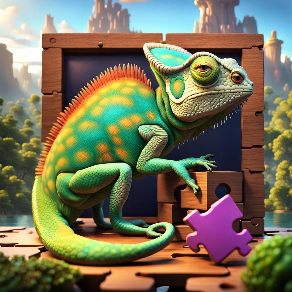 Chameleon Jigsaw Puzzle with Missing Piece in 3D