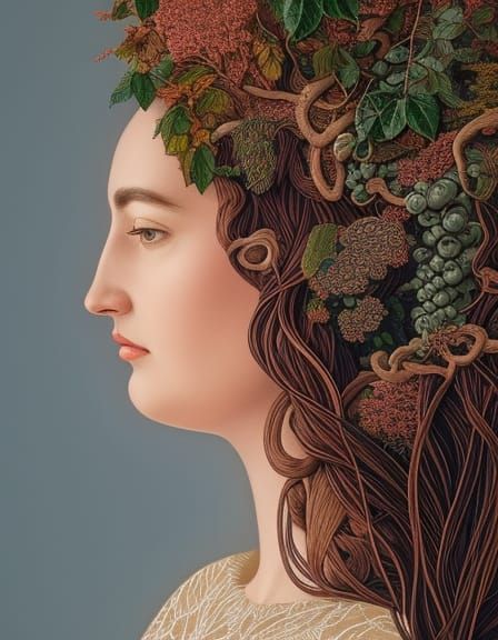 Ethereal Woman Entwined in Vines: Naturalistic Art