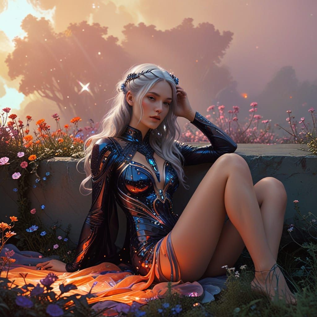 Bioluminescent Garden: Art Nouveau Cosmic Fantasy