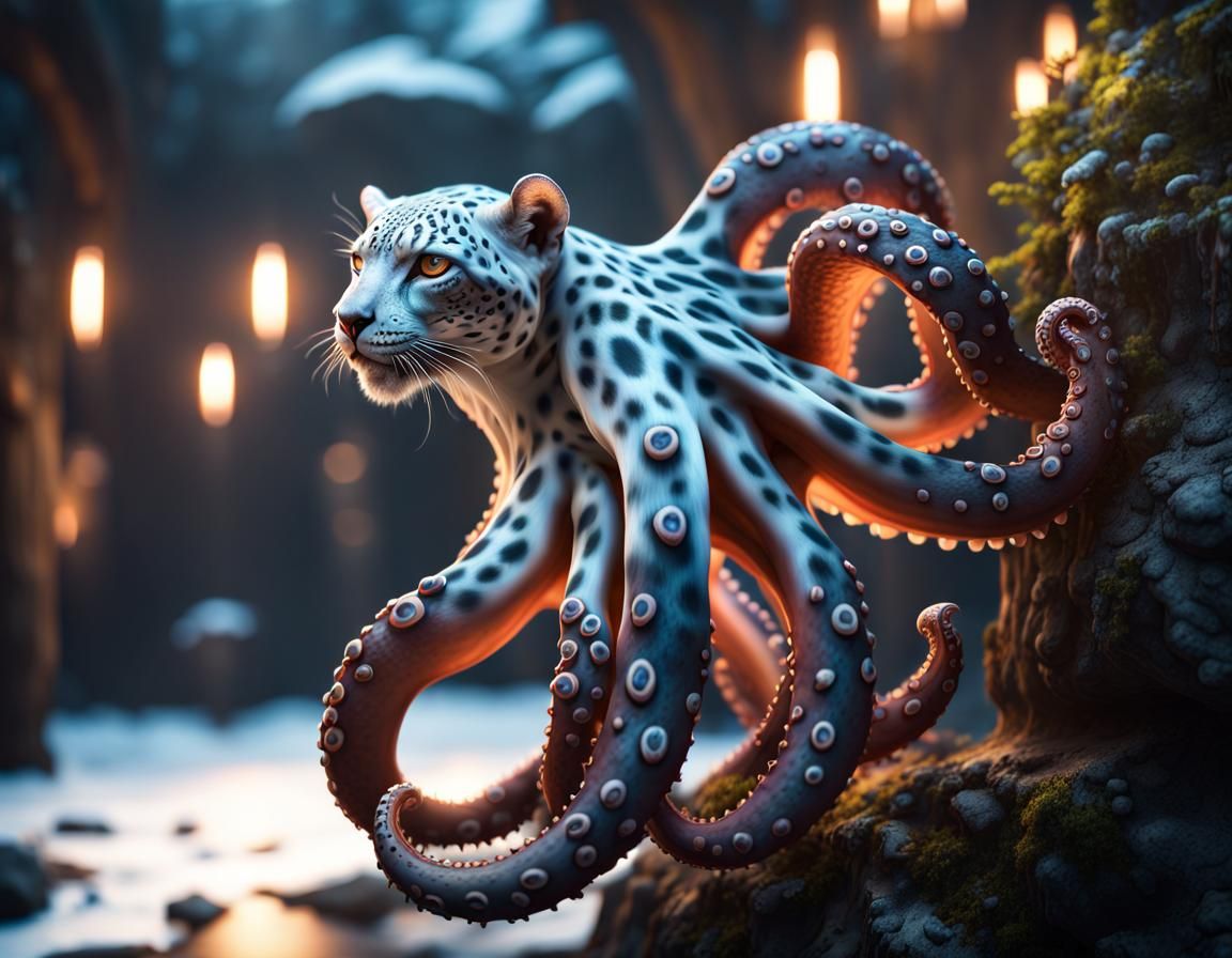 Octopus Snow Leopard Hybrid in a Fantasy Style