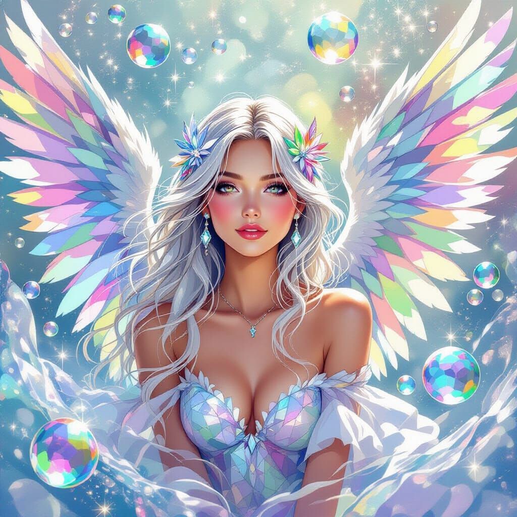 Colorful Angel with Silver Hair and Diamond Accents