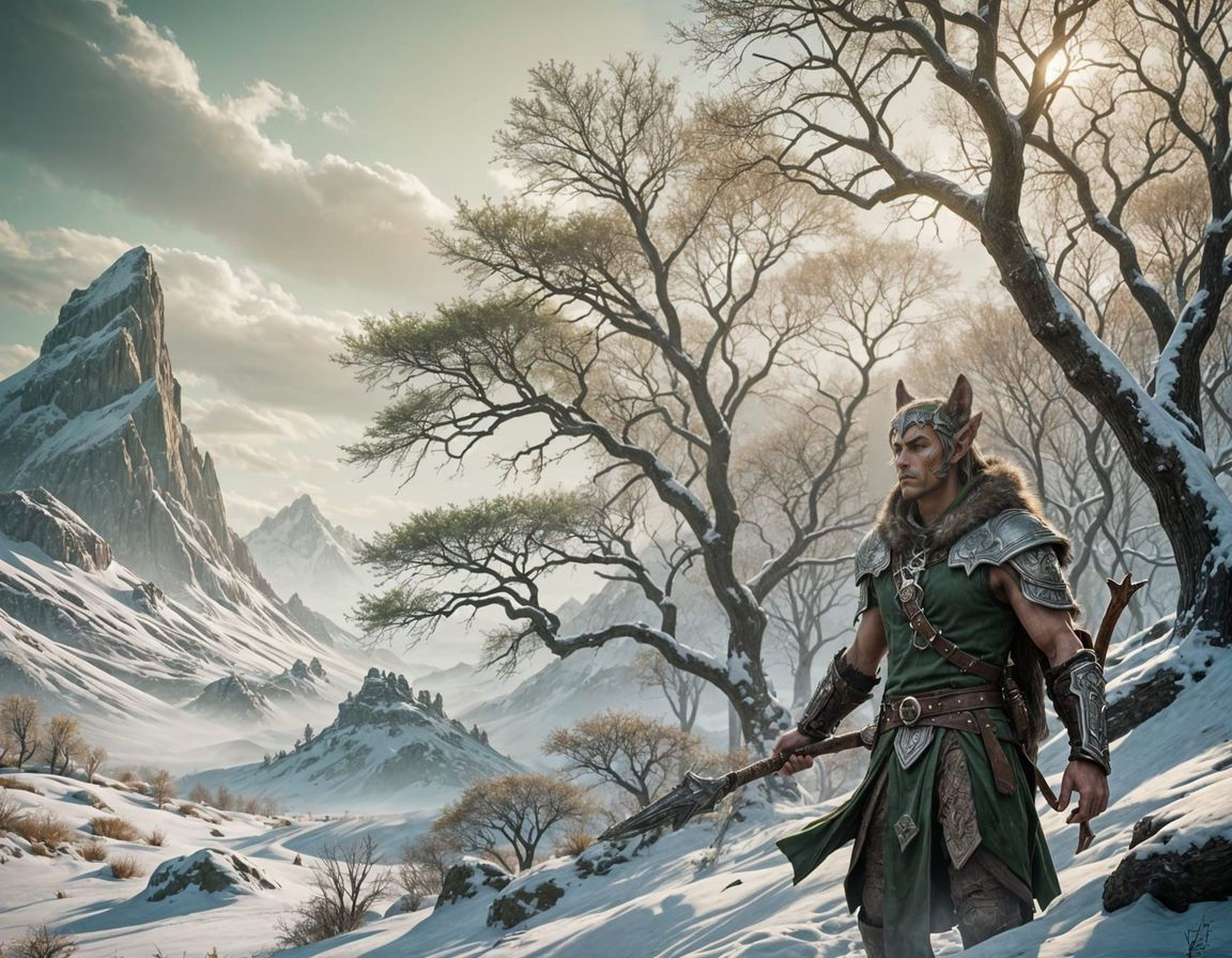 Epic Male Elven Druid Monk in a Triadic Color Scheme