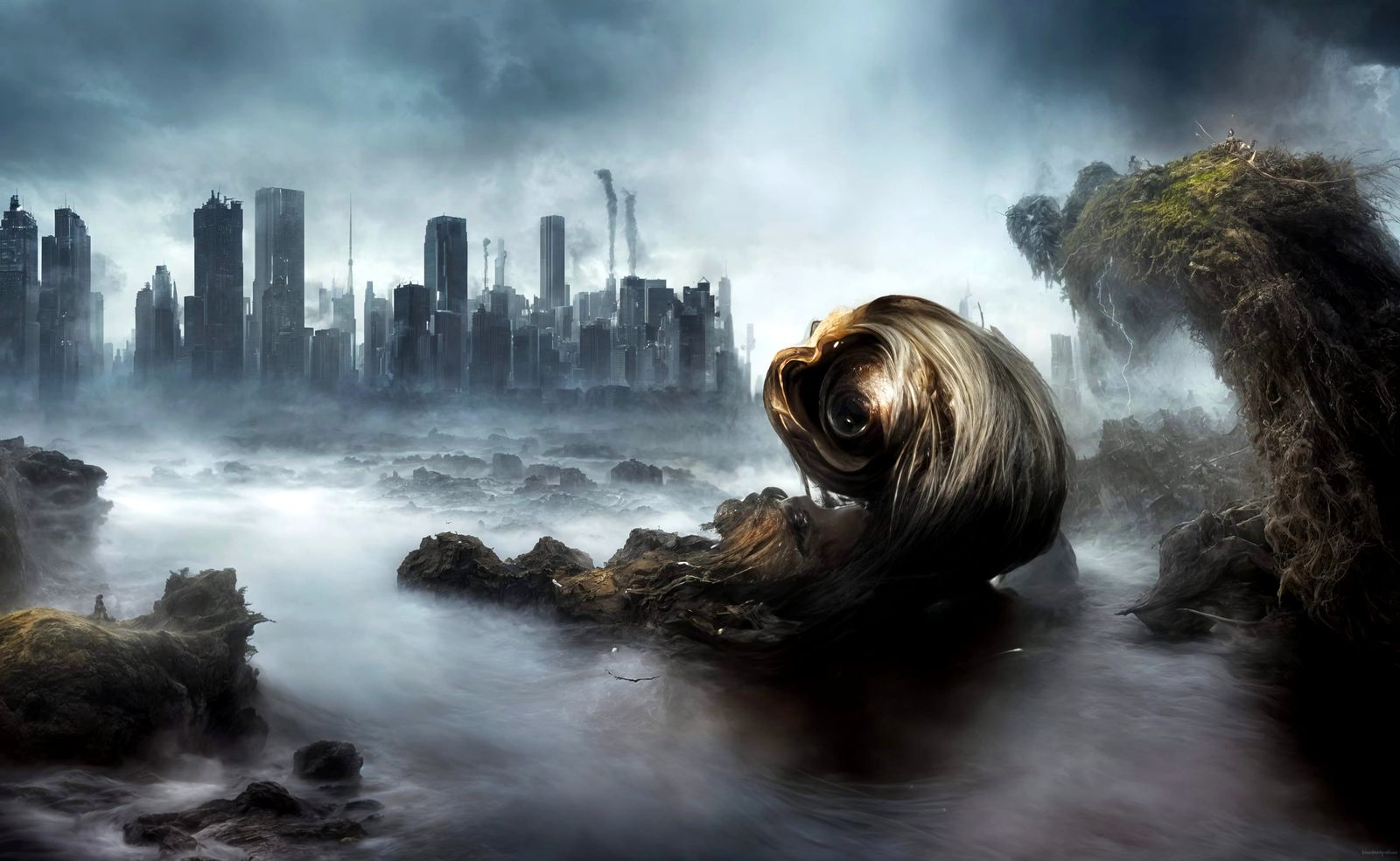 Futuristic Cityscape with Bizarre Creatures