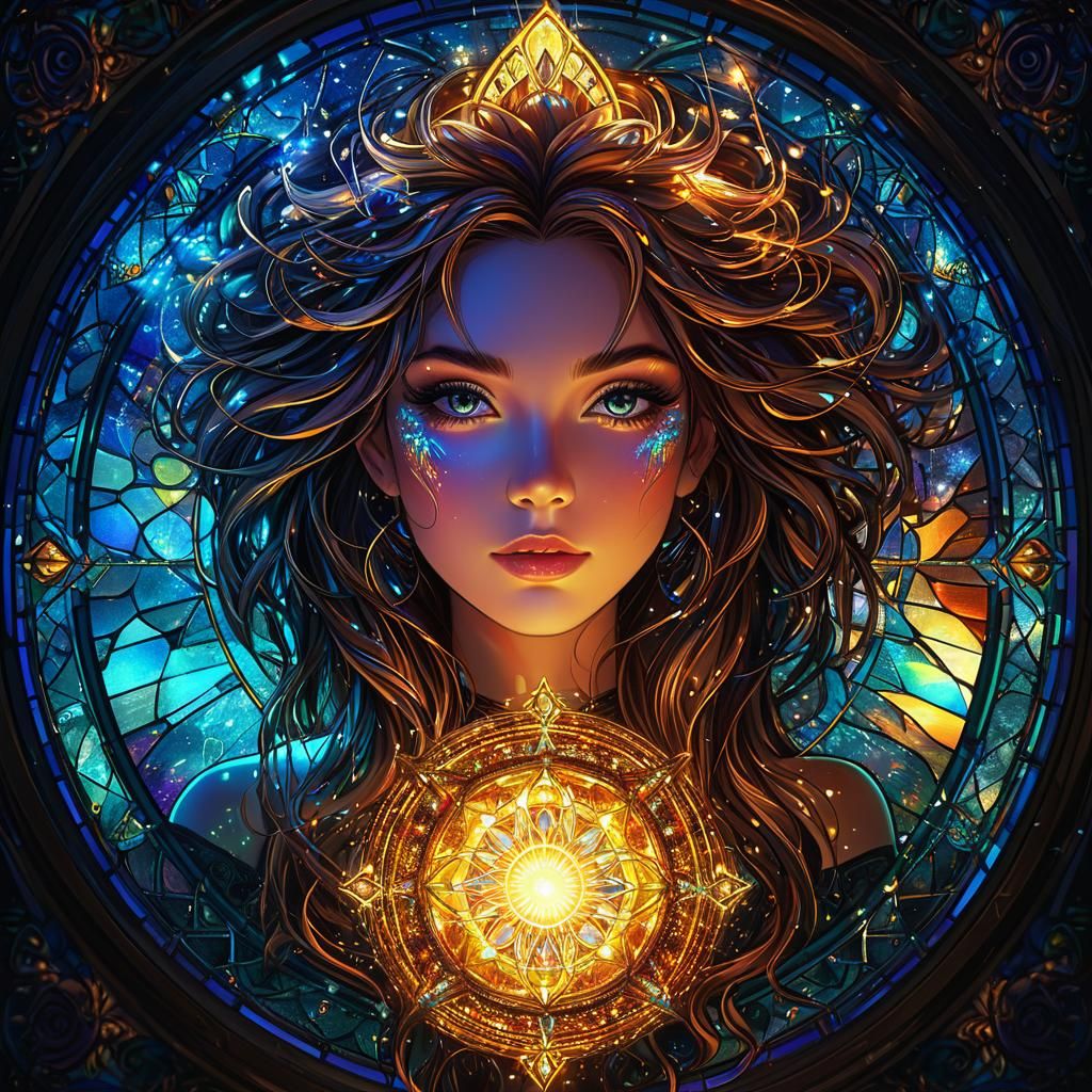 Stained Glass Portrait with Glowing Effects