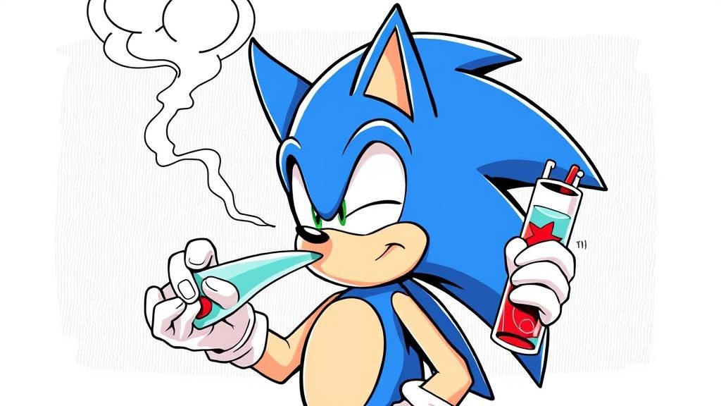 Sonic the Hedgehog smoking from a bong