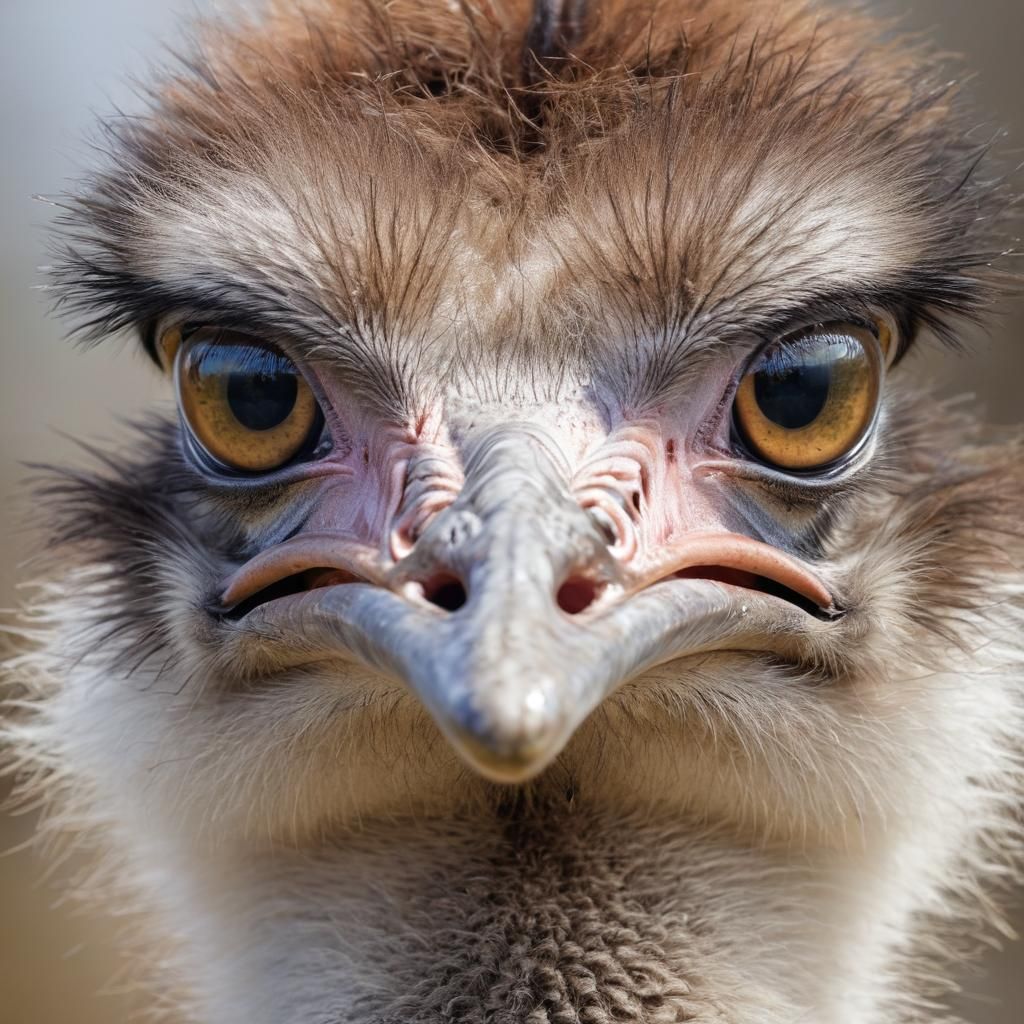 Ostrich Portrait with Big Eyes and Beak