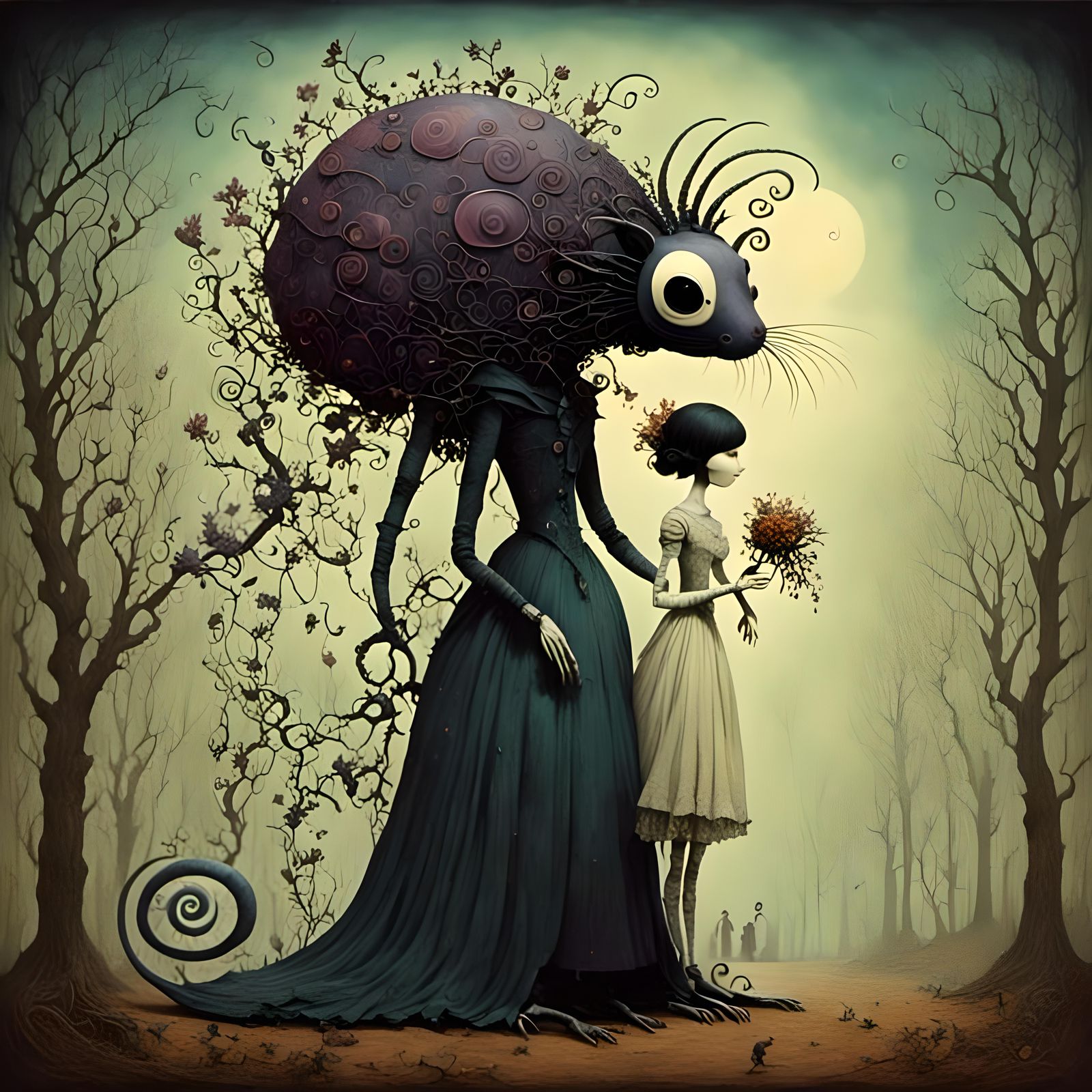 Steampunk Vampire's Skeletal Bride in Victorian Noir