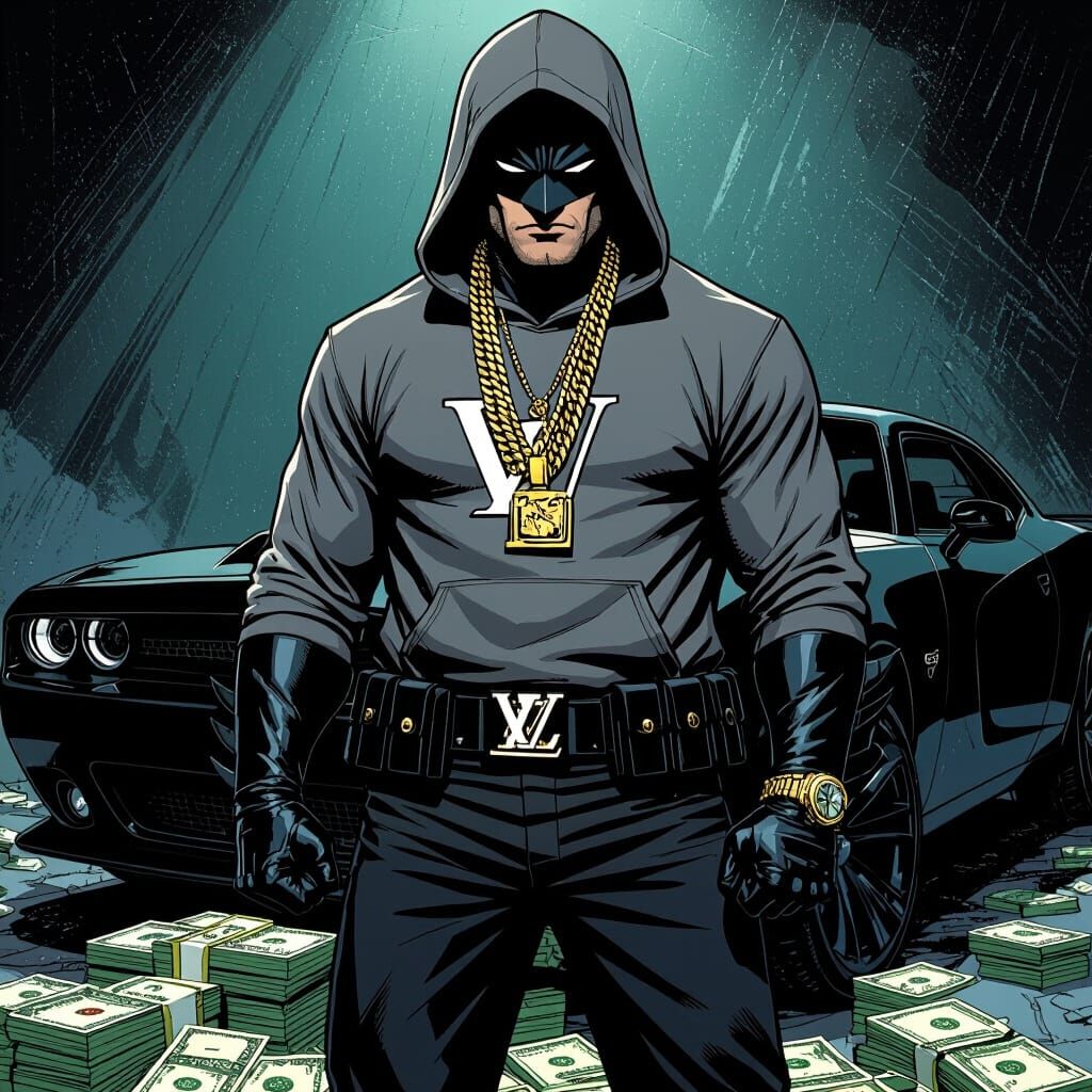 Luxury Batman With Dodge Charger and Gold Chains
