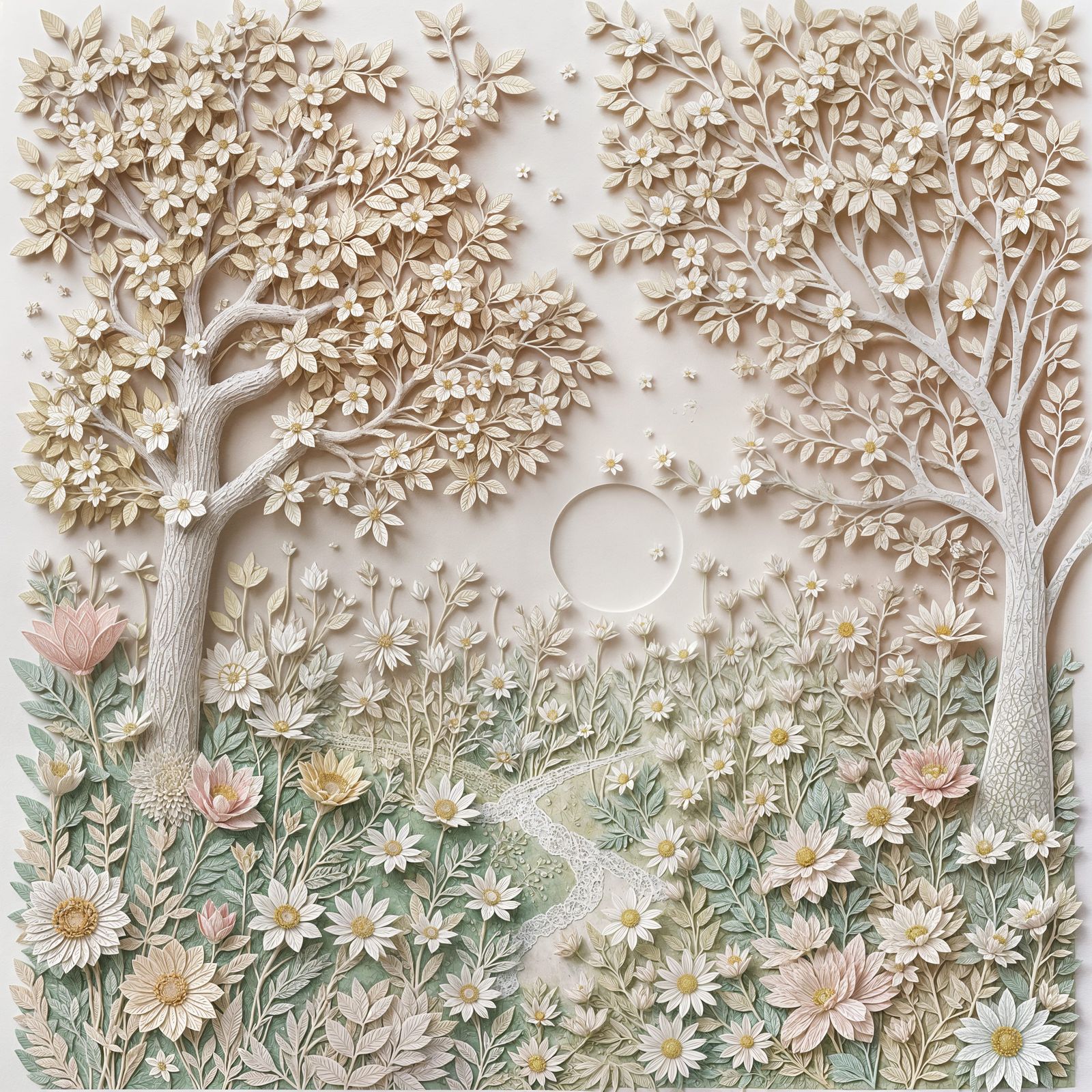 Intricate Papercraft Collage of Springtime Scene