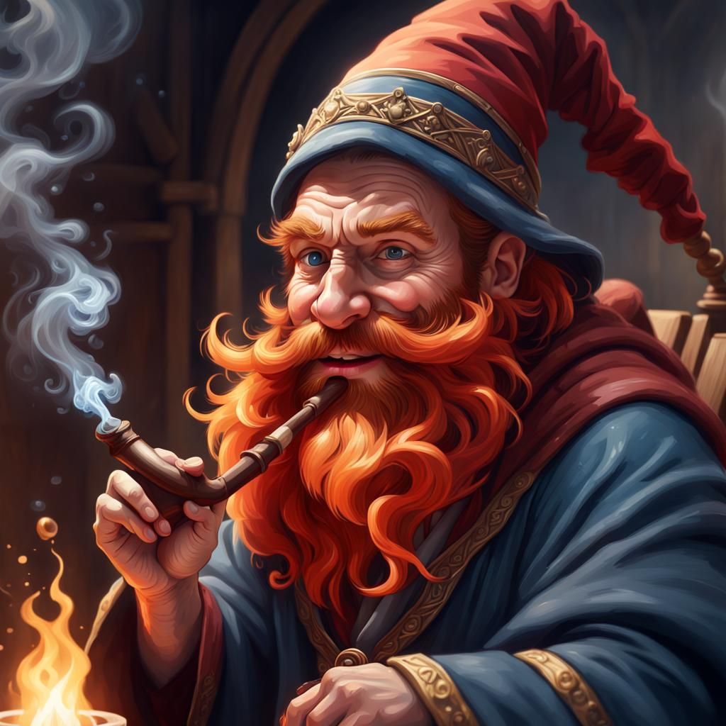 Dwarf Wizard Smoking Pipe in Oil Painting Style