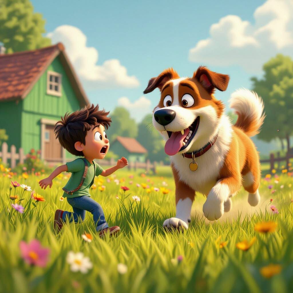 Boy's Play Interrupted in Pixar 3D Style