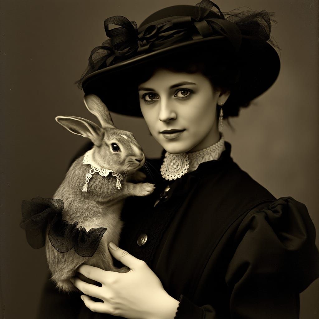 Edwardian Woman with Rabbit Portrait
