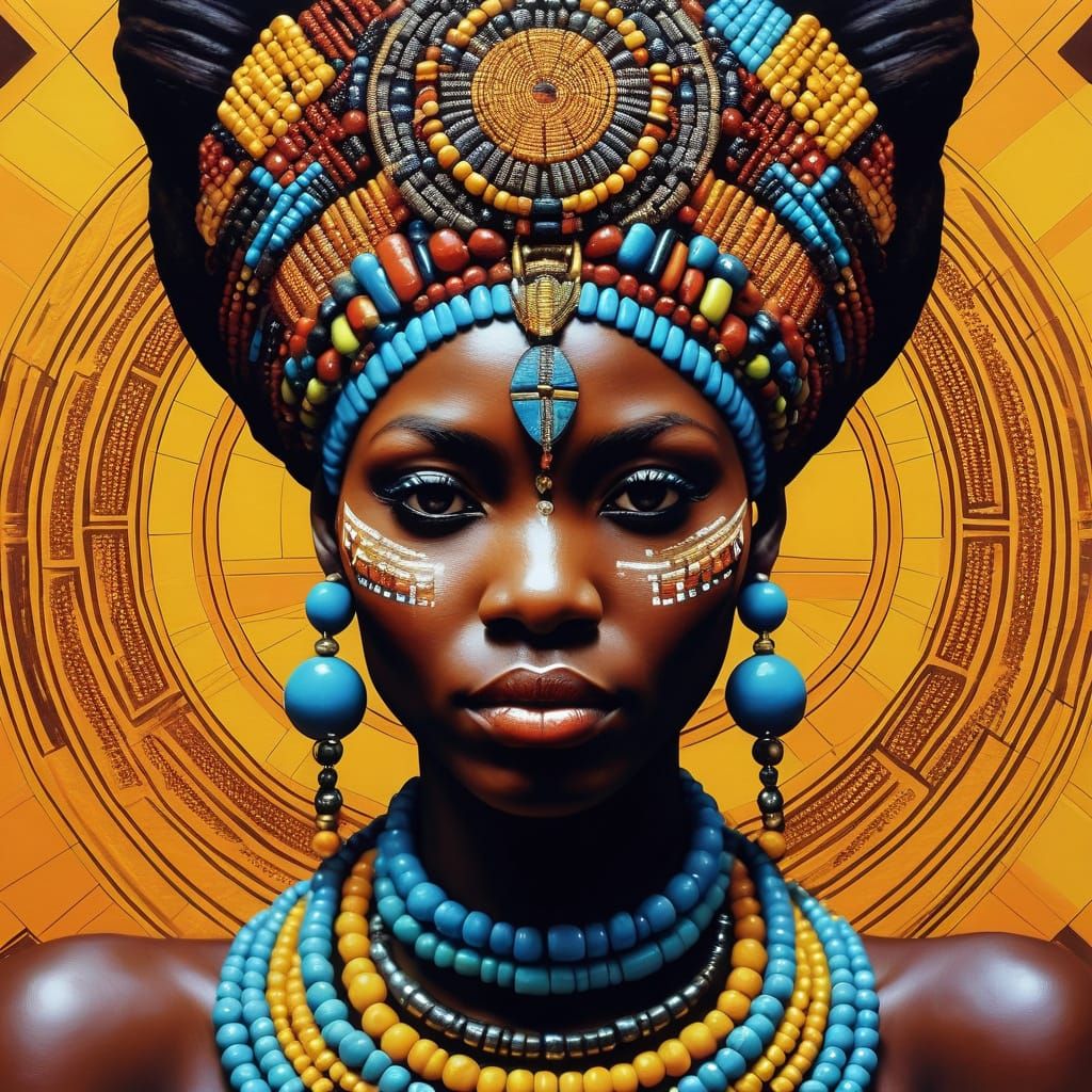 Geometric Abstract Portrait of African Princess
