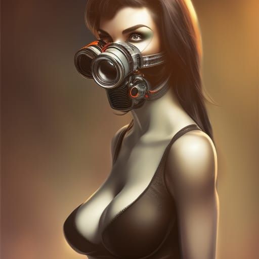 Woman in Gas Mask, Hyperdetailed Comic Book Art