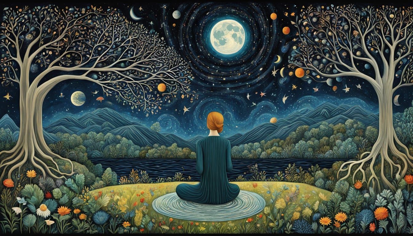 Bio Art Digital Collage in Cosmic Realms with Glowing Nature...